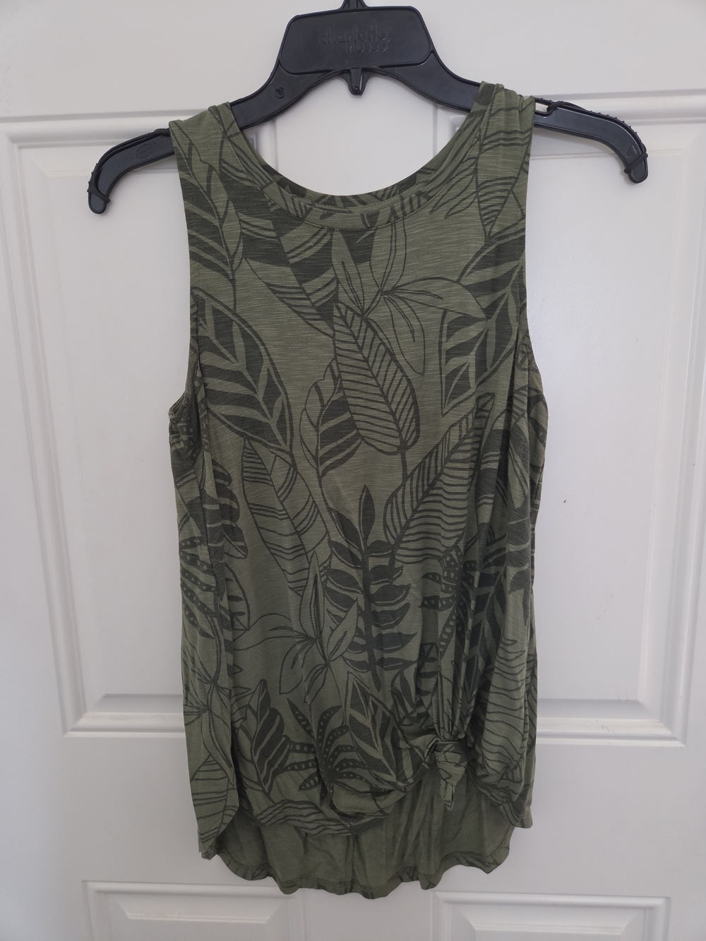 Old Navy Olive Green Leaf-Print Knot Front Tank